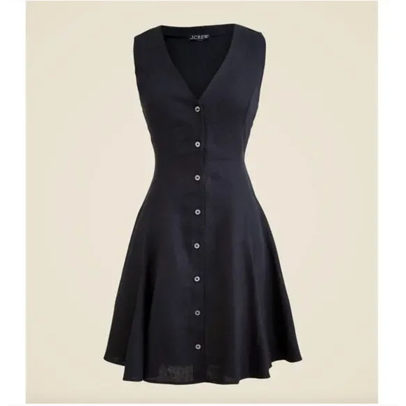 J Crew Linen Shirt Dress 14 Black NWT CK837 J.Crew Travel Resort Tie Back - Picture 4 of 5